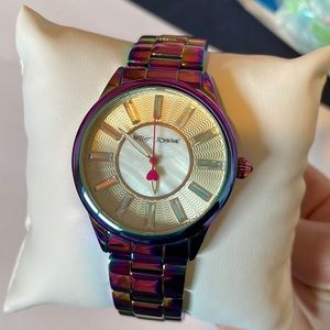 Oil slick, color changing metal Betsey Johnson watch in original box